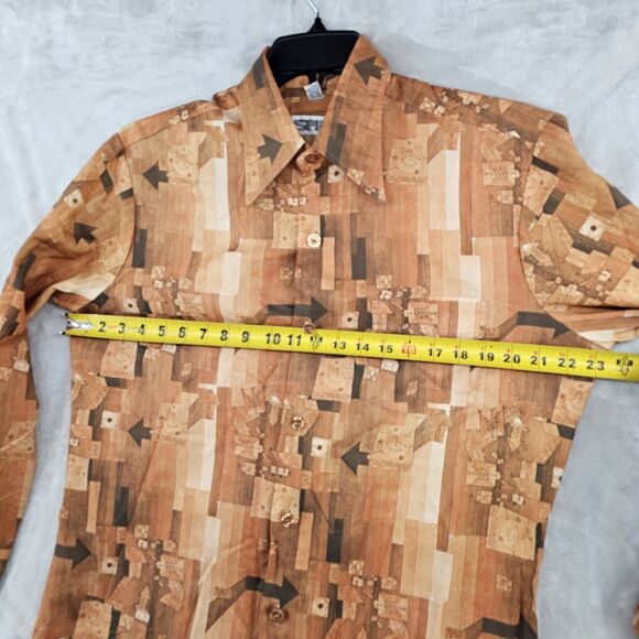 Vintage Spire Shirt Mens Large Disco Long Sleeve Lightweight Polyester Orange - Picture 5 of 8